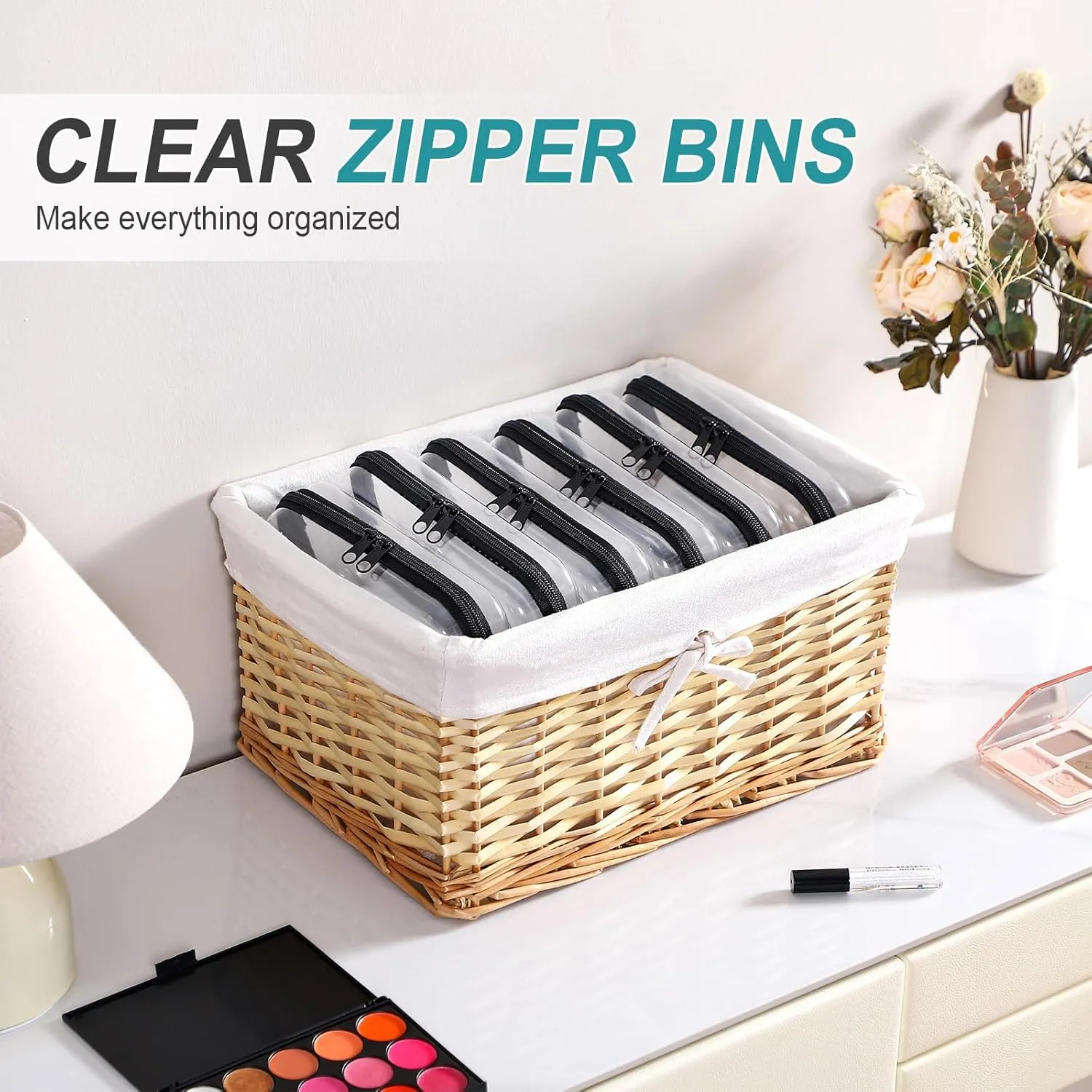 Sanwuta 6 Pcs Clear Hard Zipper Case Hard Plastic Zipper Pouches Makeup Bag Transparent Cases for Snacks Plastic Storage Organizer Portable Box for Travel(Black,7.48 x 3.94 x 2 Inch)