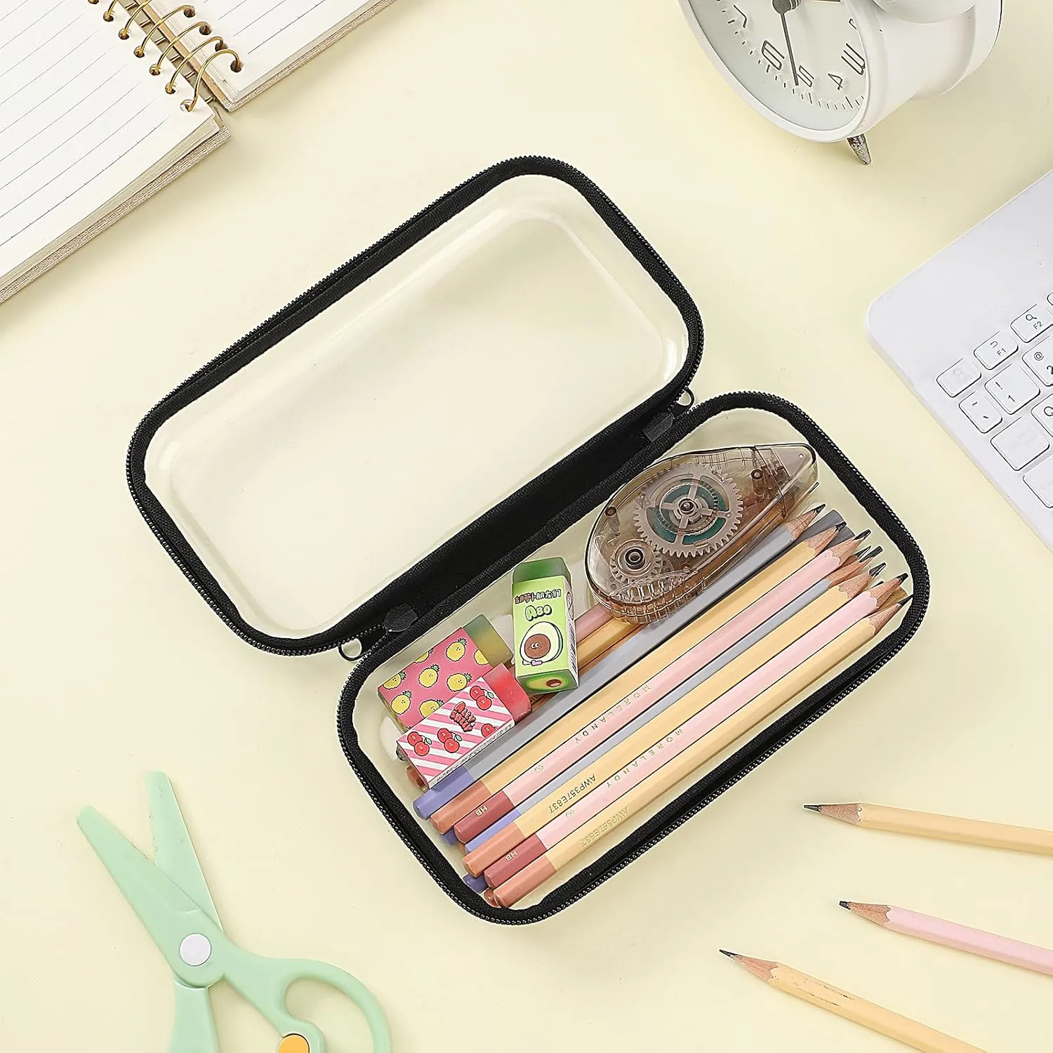 Sanwuta 6 Pcs Clear Hard Zipper Case Hard Plastic Zipper Pouches Makeup Bag Transparent Cases for Snacks Plastic Storage Organizer Portable Box for Travel(Black,7.48 x 3.94 x 2 Inch)