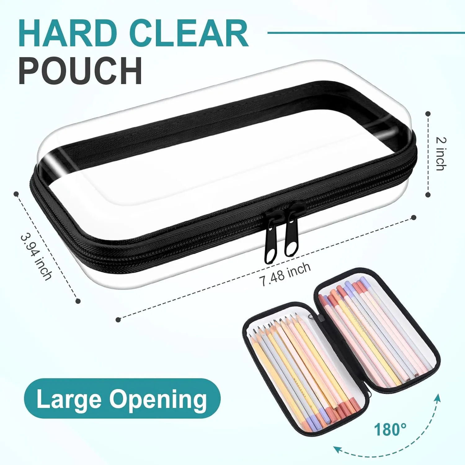 Sanwuta 6 Pcs Clear Hard Zipper Case Hard Plastic Zipper Pouches Makeup Bag Transparent Cases for Snacks Plastic Storage Organizer Portable Box for Travel(Black,7.48 x 3.94 x 2 Inch)