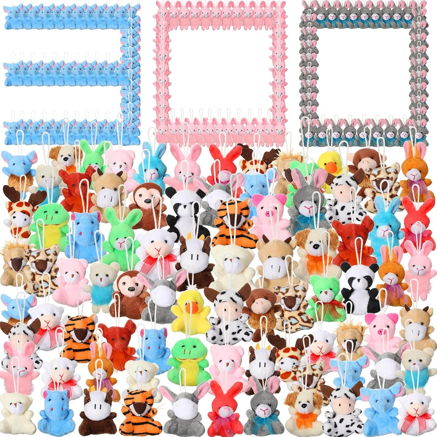 Sasylvia 300 Pcs Mini Stuffed Animal Toys Bulk Keychain Decoration 2.4 in Tiny Small Animal Toys Smal Plush Toy Assortment Set for Party Favors Goodie Bag Fillers Carnival Prize