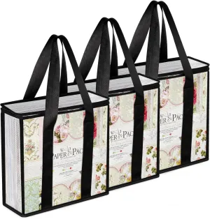 Scrapbook Paper Storage Organizer,3 Pack Clear Black Expanding Paper Folio,12x12 Paper Storage Organizer with Long Carrying Handle for Scrapbook Paper,Vinyl Paper