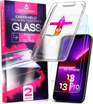 Screen Protector compatible with iPhone 13/13 Pro (2Pack), Easy Auto-Align Install Kit, 6.1" Tempered Glass, 9H Hardness, Ultra HD Clear, Case Friendly, EasyShield