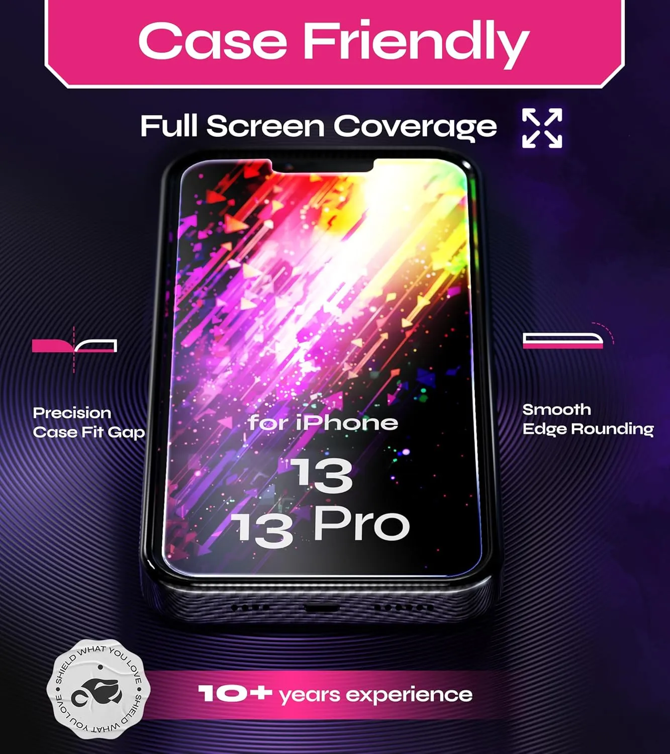 Screen Protector compatible with iPhone 13/13 Pro (2Pack), Easy Auto-Align Install Kit, 6.1" Tempered Glass, 9H Hardness, Ultra HD Clear, Case Friendly, EasyShield