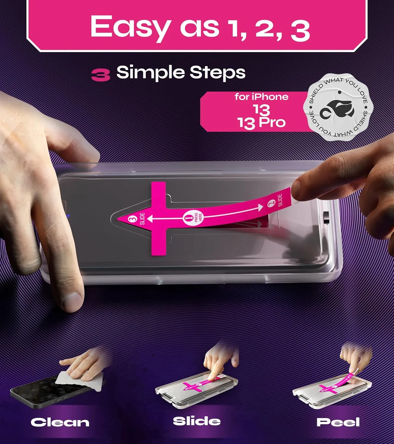 Screen Protector compatible with iPhone 13/13 Pro (2Pack), Easy Auto-Align Install Kit, 6.1" Tempered Glass, 9H Hardness, Ultra HD Clear, Case Friendly, EasyShield