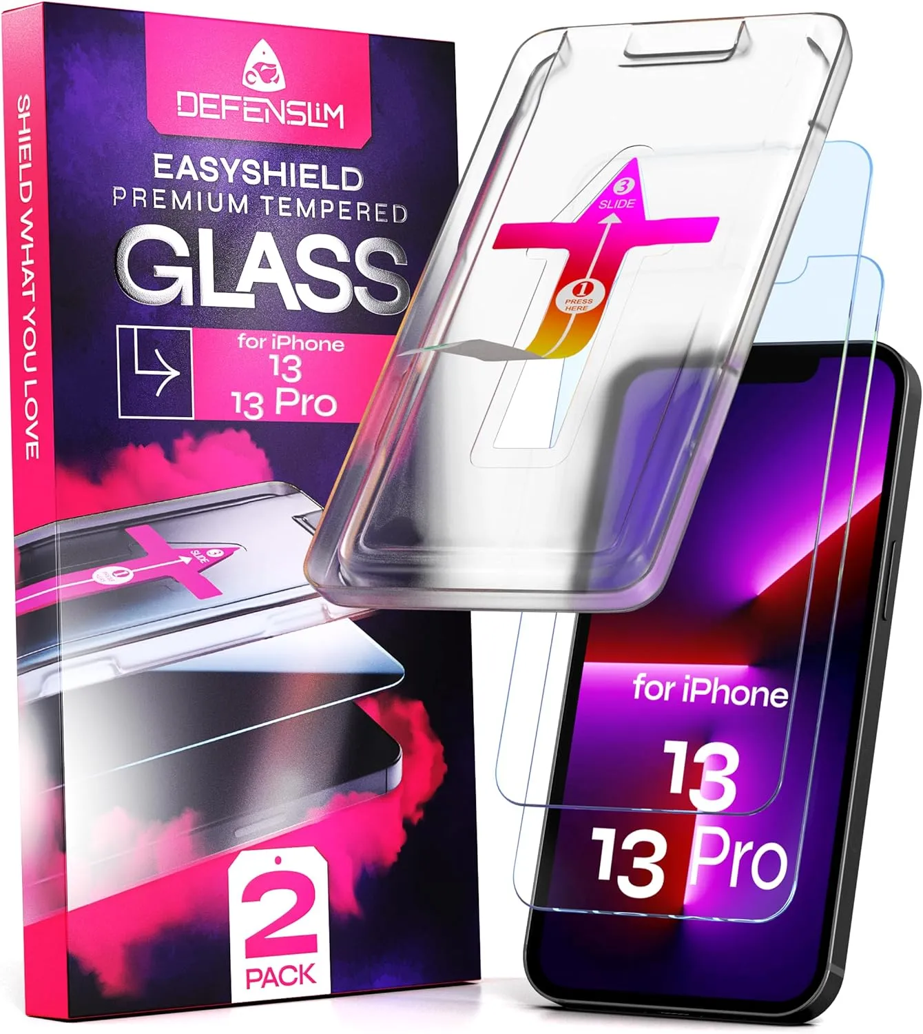 Screen Protector compatible with iPhone 13/13 Pro (2Pack), Easy Auto-Align Install Kit, 6.1" Tempered Glass, 9H Hardness, Ultra HD Clear, Case Friendly, EasyShield