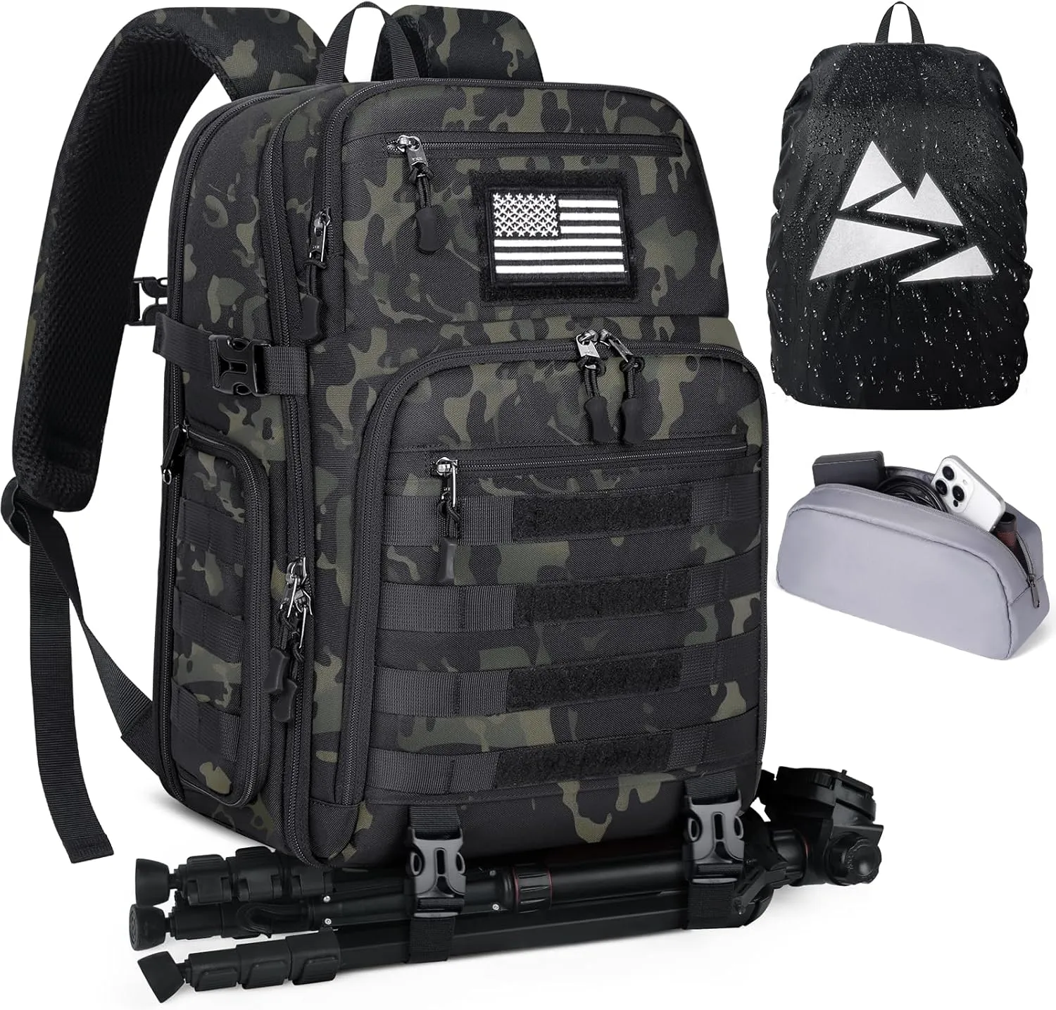 SDYSM Camera Backpack Bag Professional for DSLR/SLR Mirrorless Camera Waterproof 15.6 inch Tactical Camera Bags for Photographers with Rain Cover, Tripod Holder, Small Bag Photography Backpack Case