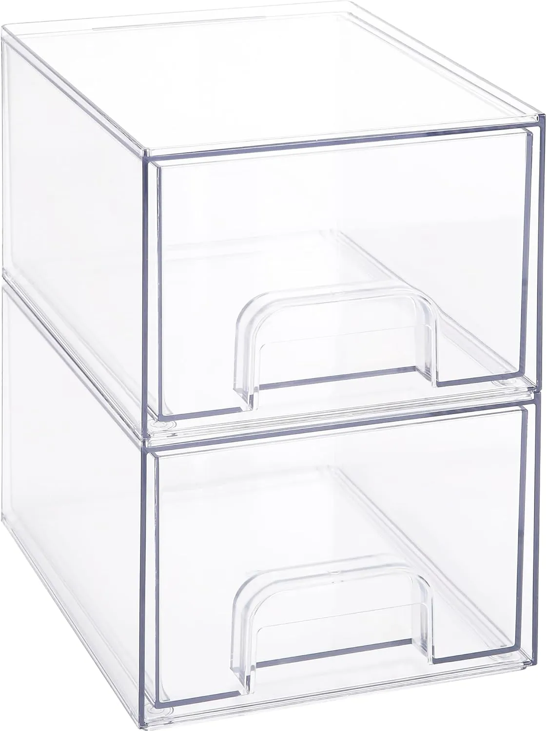 Sea Team 4-Pack Clear Makeup Organizer with Drawers, Acrylic Plastic Cosmetic Display Case, Jewelry Storage Box, Holder for Dresser, Bathroom, Vanity, Kitchen Cabinets, Pantry, Countertop