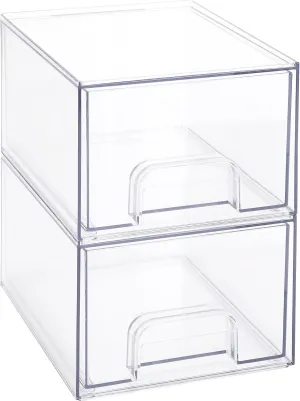 Sea Team 4-Pack Clear Makeup Organizer with Drawers, Acrylic Plastic Cosmetic Display Case, Jewelry Storage Box, Holder for Dresser, Bathroom, Vanity, Kitchen Cabinets, Pantry, Countertop