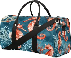 Seahorse Plant Seafloor Travel Duffel Bag for Women Men Sports Tote Gym Bag Waterproof Foldable Lightweight Weekend Overnight Hospital Workout Bag Swimming Yoga Fitness Travel Sports Bag