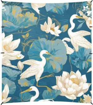 Seamless Pattern Heron Bird Water Lily Beach Cabana Tent UPF50  Protection Easy Setup Portable Sunshade with Sand Shovel, Sandbags for Camping Trips, Fishing, Backyard Fun or Picnics