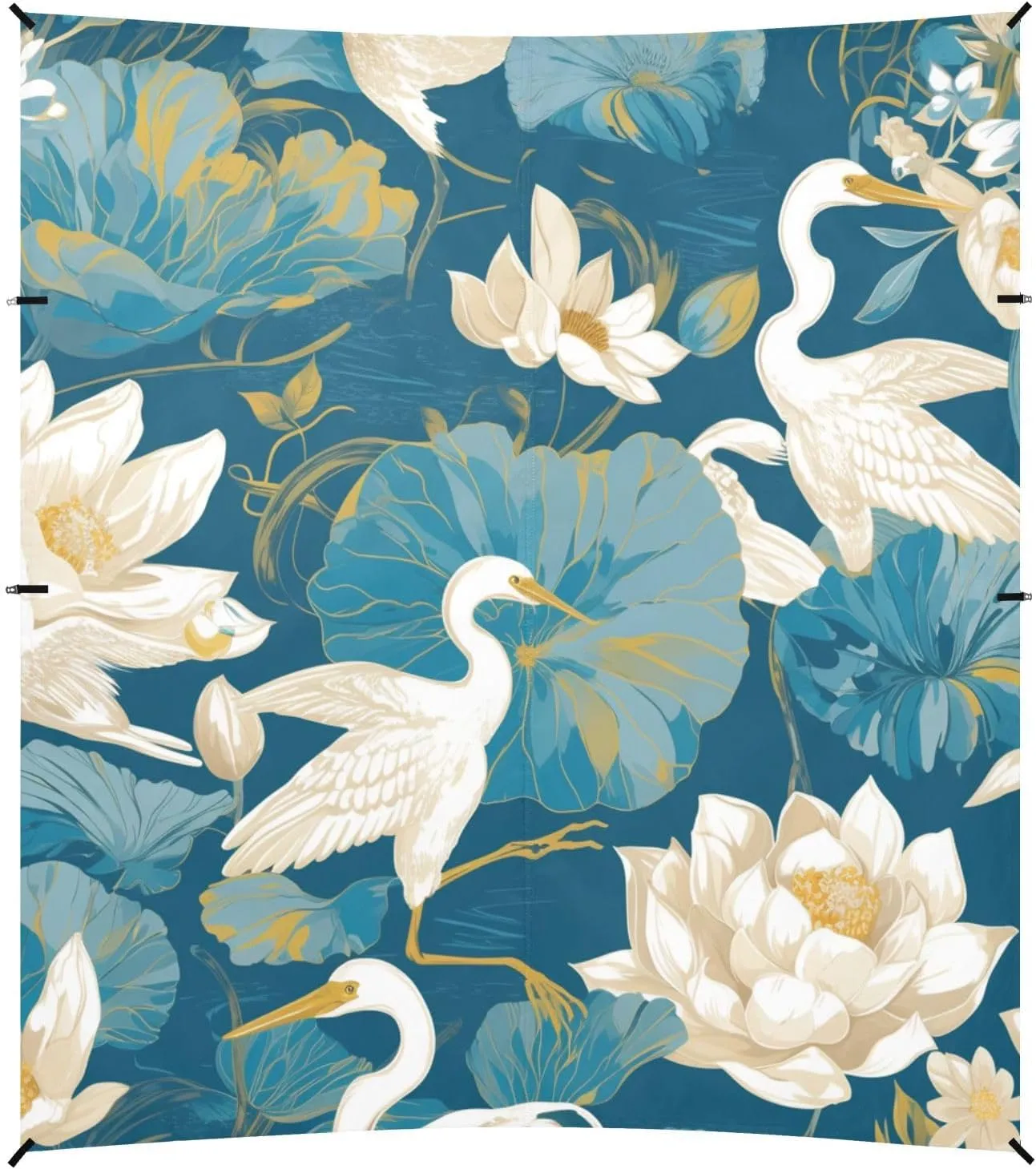 Seamless Pattern Heron Bird Water Lily Beach Cabana Tent UPF50  Protection Easy Setup Portable Sunshade with Sand Shovel, Sandbags for Camping Trips, Fishing, Backyard Fun or Picnics