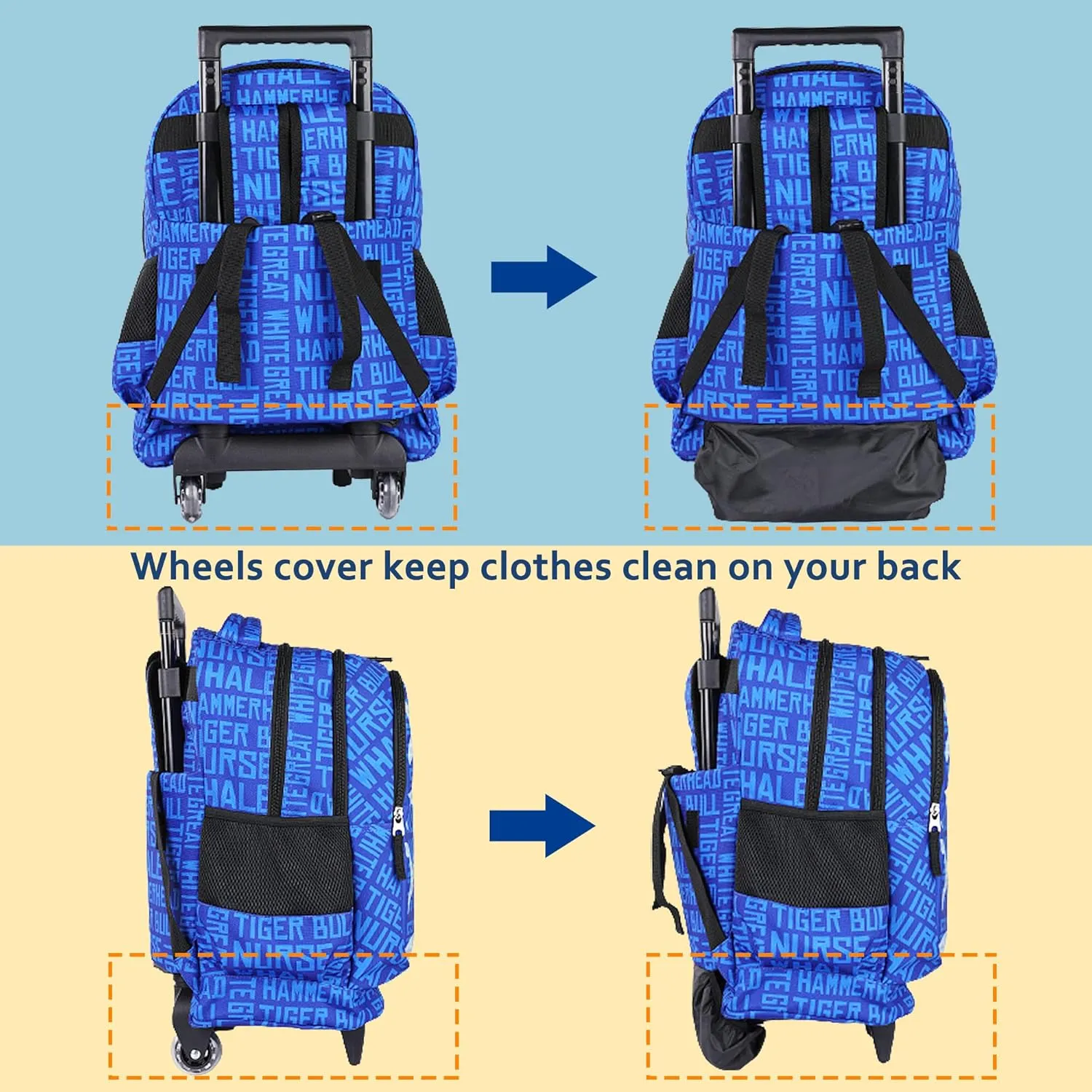 seastig Foldable Rolling Backpack 18 inch Double Handle Wheeled Backpack for Boys Girls Children Luggage Bag for Travel School Trip