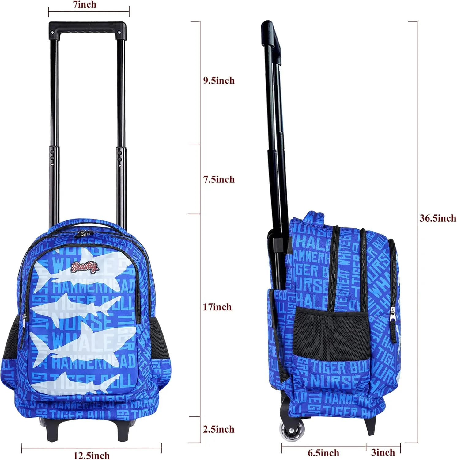 seastig Foldable Rolling Backpack 18 inch Double Handle Wheeled Backpack for Boys Girls Children Luggage Bag for Travel School Trip