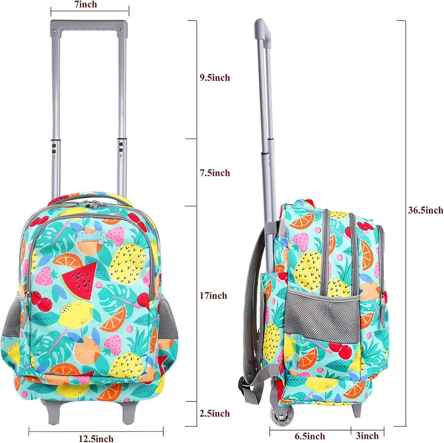 seastig Rolling Backpack for Kids Wheeled Backpack 18in Double Handle Backpack with Wheels