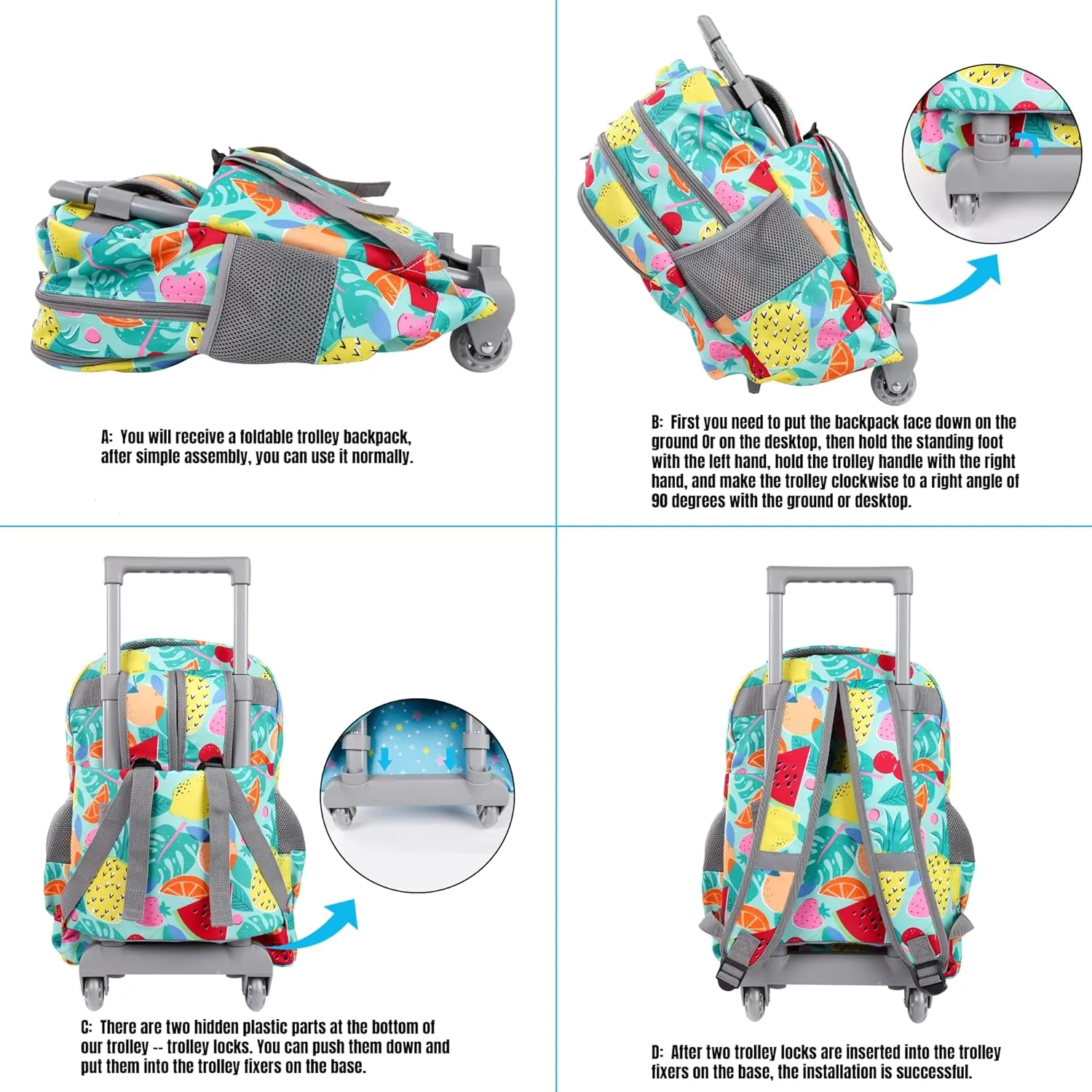seastig Rolling Backpack for Kids Wheeled Backpack 18in Double Handle Backpack with Wheels