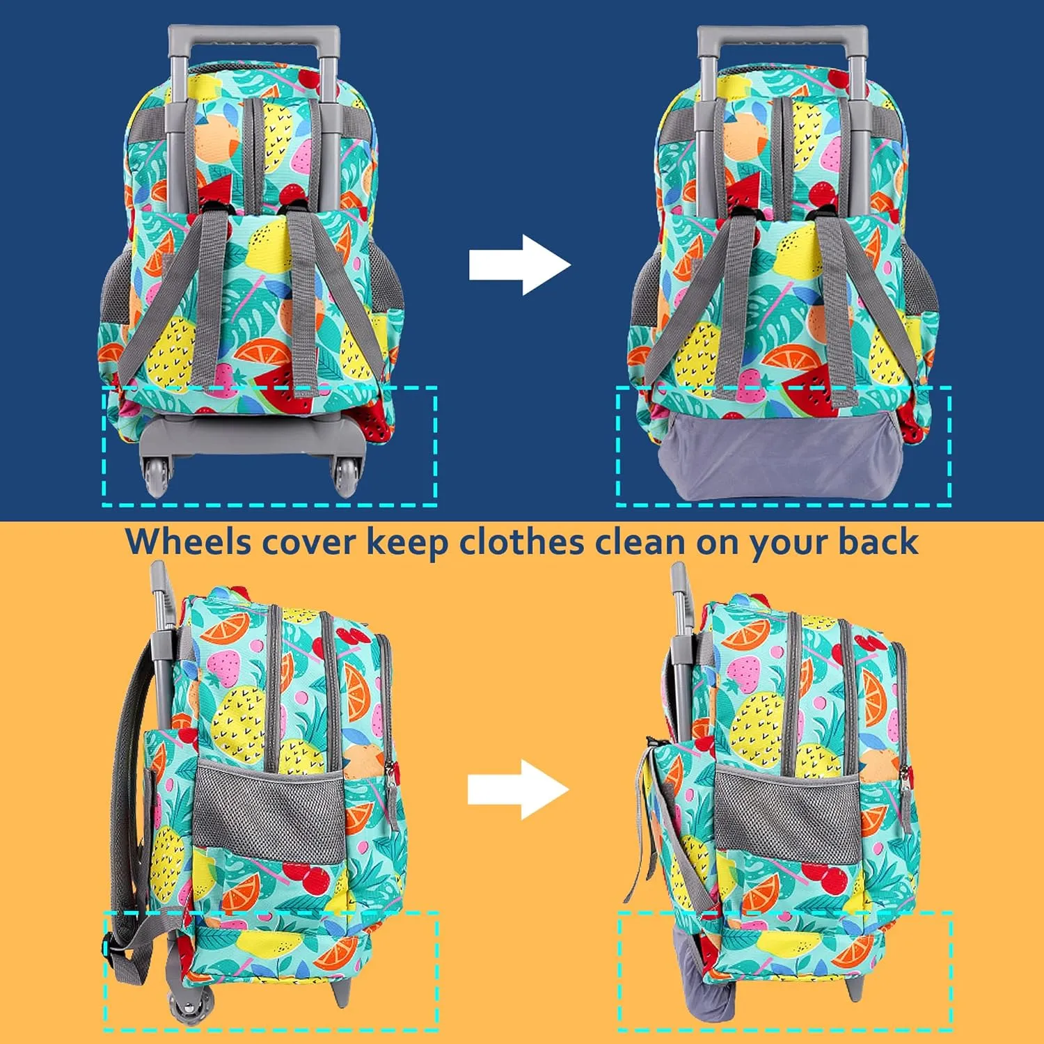 seastig Rolling Backpack for Kids Wheeled Backpack 18in Double Handle Backpack with Wheels