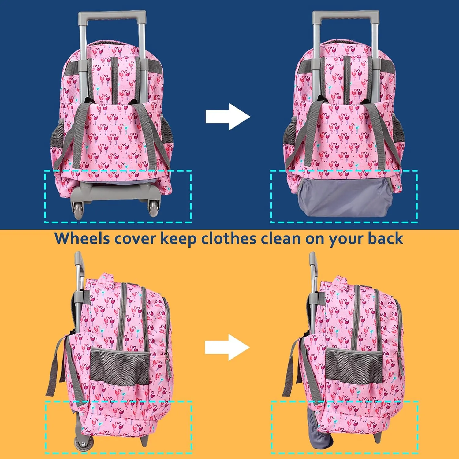 seastig Rolling Backpack Girls Boys 18in Wheeled Backpack Kids Backpack with Wheels School Travel Bag