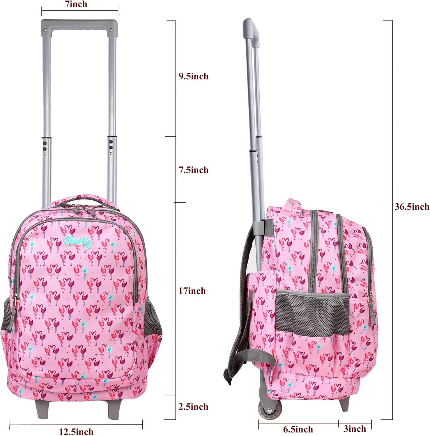 seastig Rolling Backpack Girls Boys 18in Wheeled Backpack Kids Backpack with Wheels School Travel Bag