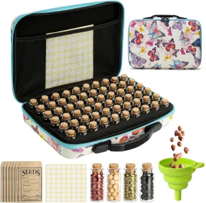 Seed Storage Organizer 60 Slots Glass Seed Organizer Storage Box, Portable Seed Packet Organizer Box with Zipper Bag, Labels, Sorting Bag, Garden Seed Storage Container for Flower Plants