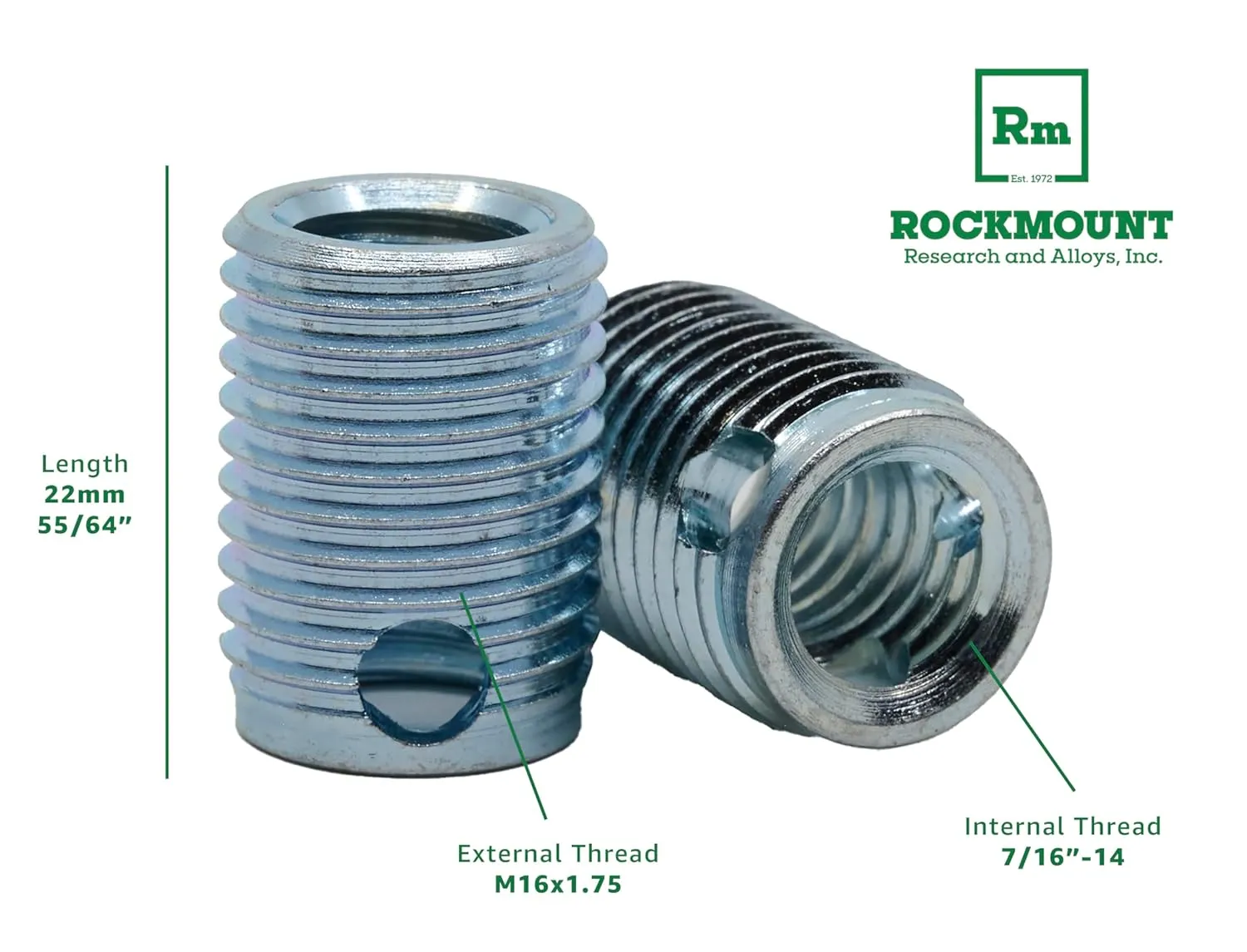 Self-Locking Threaded Insert, 7/16"-14 Internal Thread, Standard Wall, 5 pcs