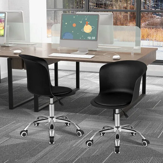 Set of 2 Office Desk Chair with Ergonomic Backrest and Soft Padded PU Leather Se