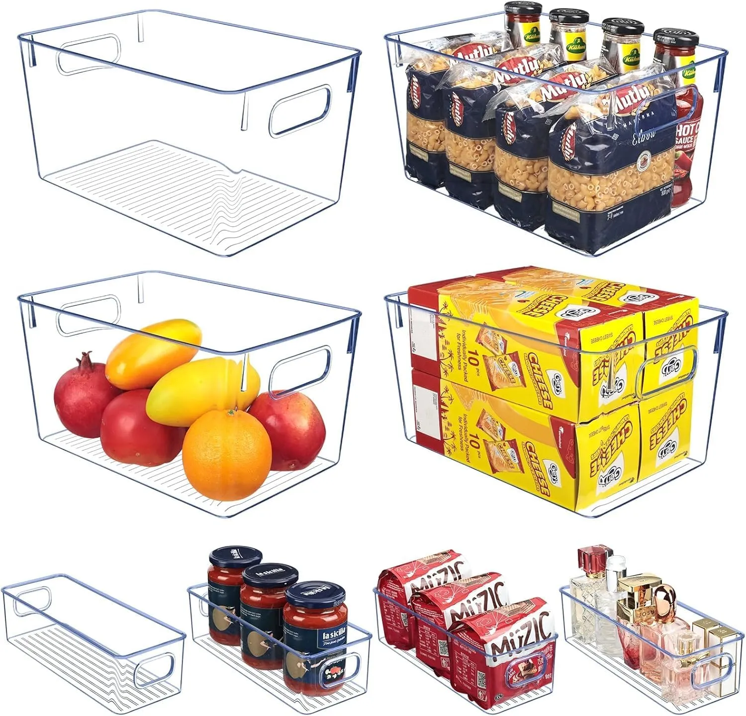 Set of 8 Clear Plastic Storage Bins, Pantry Organization and Storage, Transparent, Plastic, 4 Small   4 Large