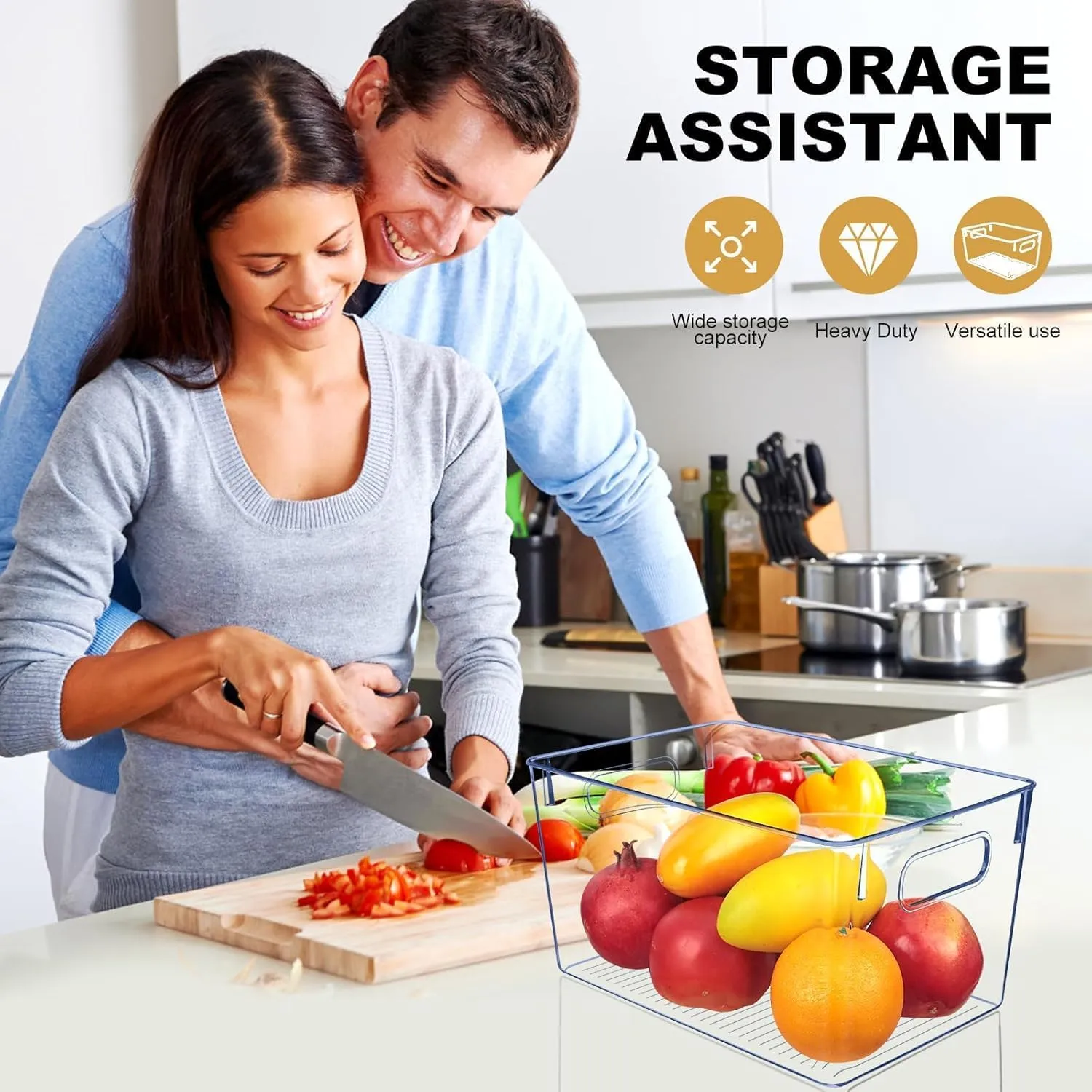 Set of 8 Clear Plastic Storage Bins, Pantry Organization and Storage, Transparent, Plastic, 4 Small   4 Large