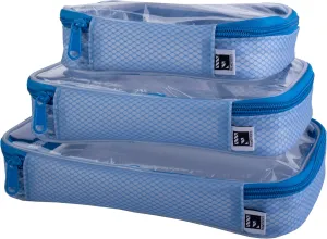 Set of Small, Medium and Large Blue Thermoplastic Polyurethane Transparent Cases for Computer Accessories, Camera Cables and Makeup products