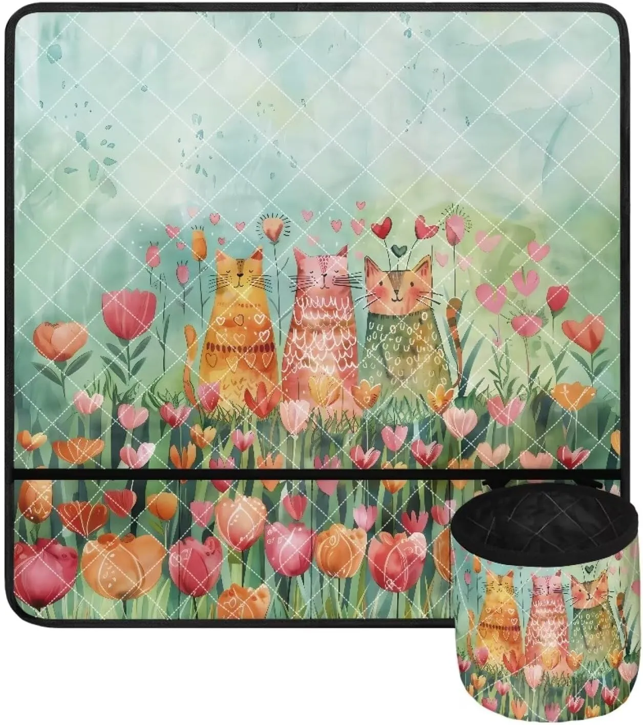 Sewing Machine Mat Cat Floral Sewing Machine Pad Organizer with Pockets Sewing Fabric & Parts Organizer for Sewing Supplies