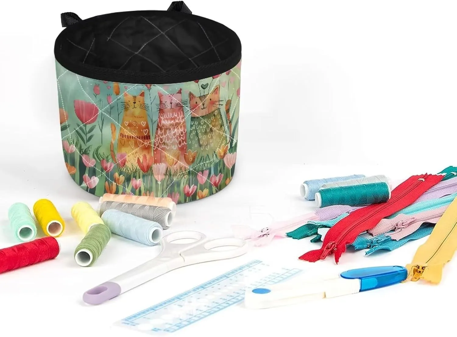 Sewing Machine Mat Cat Floral Sewing Machine Pad Organizer with Pockets Sewing Fabric & Parts Organizer for Sewing Supplies