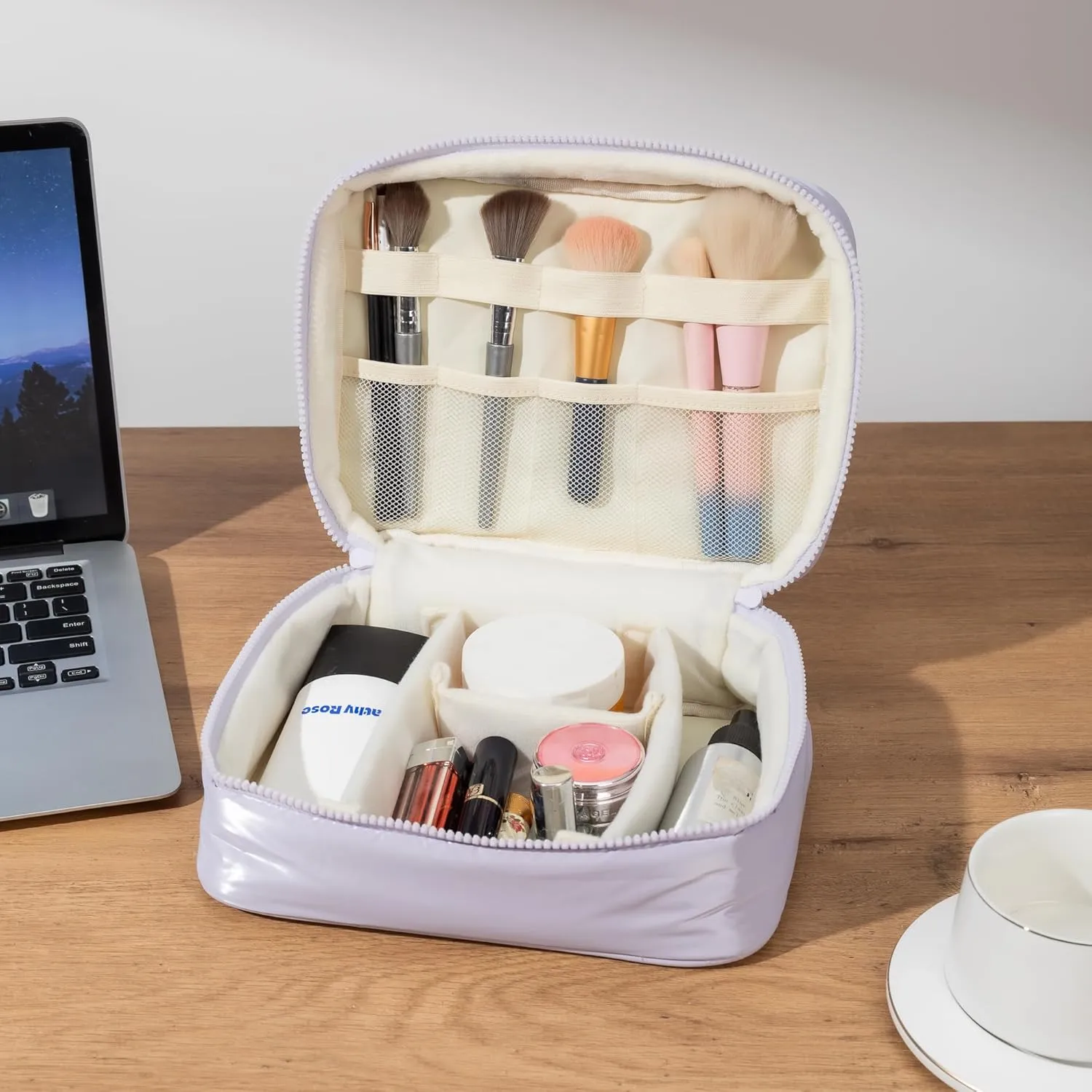Shiny Puffy Makeup Bag Large Capacity Travel Water-proof Toiletry Bag Drop-proof Digital Product Organizer (Pink, L and M)
