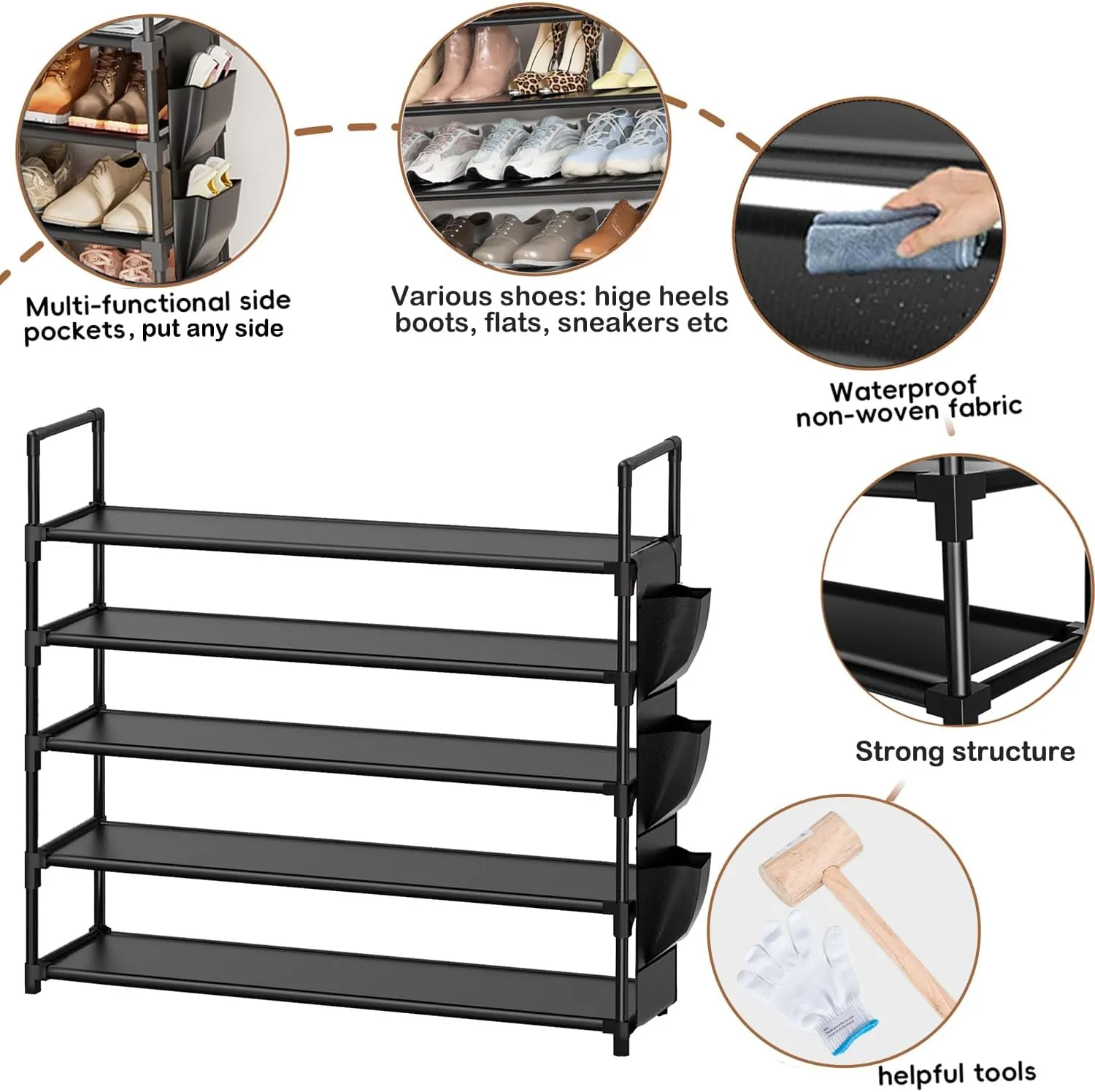 Shoe Rack 5 Tier Shoe Organizer Storage 20-25 Pairs Shoes Rack for Closet Shoes Rack Organizer Entryway Shoe Holder Space Saving Shoe Shelf Shoe Stand Large Tall Shoes Tower Garage Door