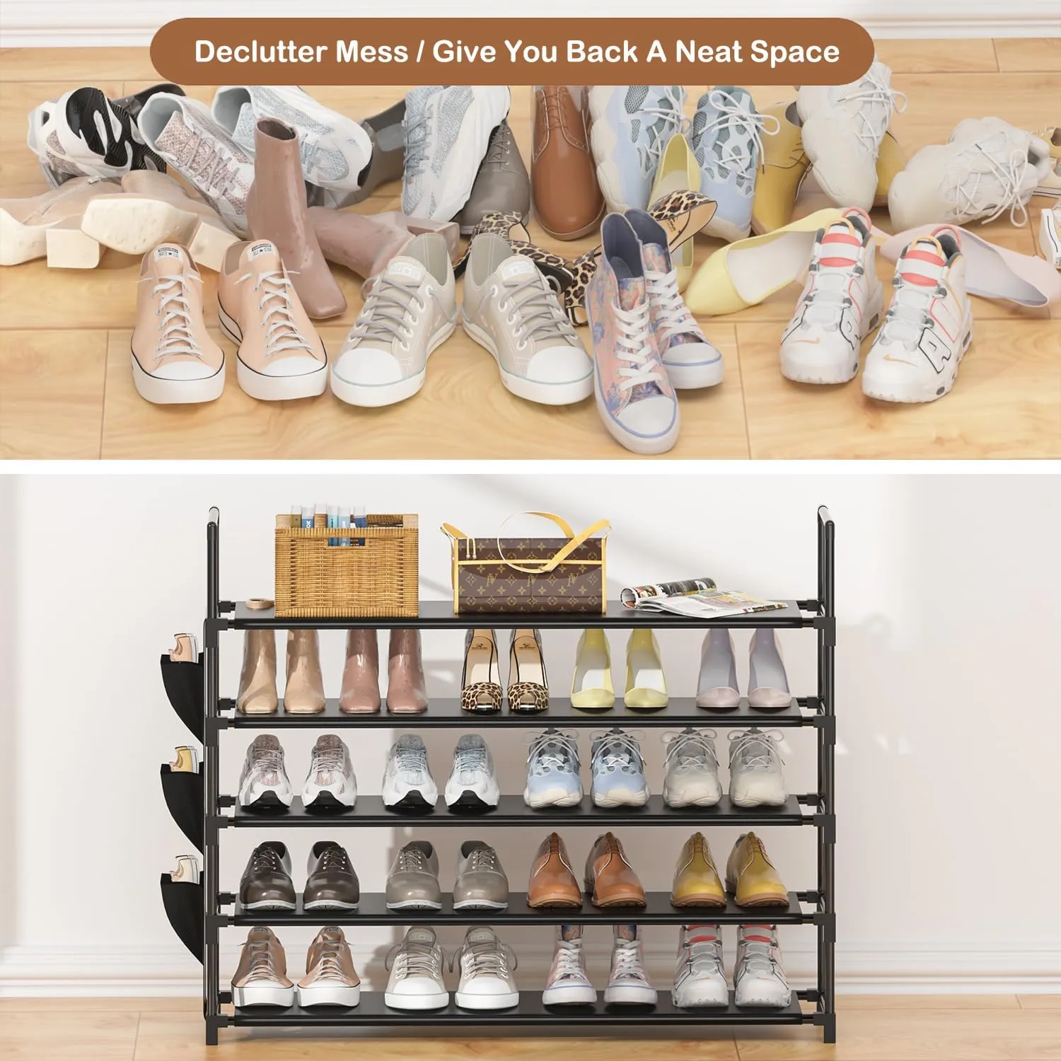Shoe Rack 5 Tier Shoe Organizer Storage 20-25 Pairs Shoes Rack for Closet Shoes Rack Organizer Entryway Shoe Holder Space Saving Shoe Shelf Shoe Stand Large Tall Shoes Tower Garage Door