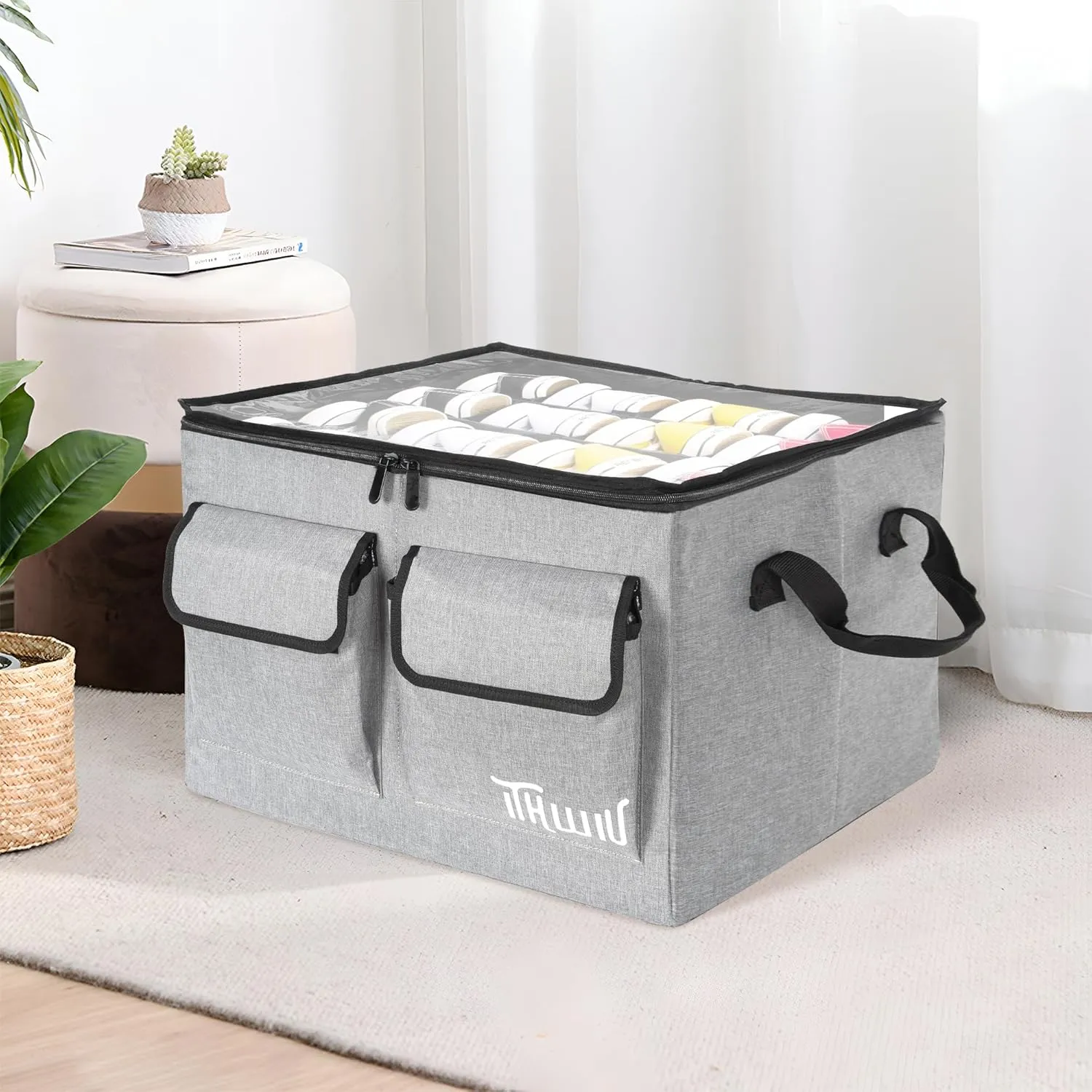 Shoe Storage Organizer with Transparent Cover & Adjustable Dividers for Shoes（can storage 16 pairs）, Blankets, Handbags, Linen, Clothing, Gray