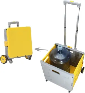 Shopping Cart Wheeled Collapsible Handcart Folding Boot Plastic Shopping Cart with Square Telescopic Handle On-Board Large-Capacity Storage Box (Color : Gray Yellow)