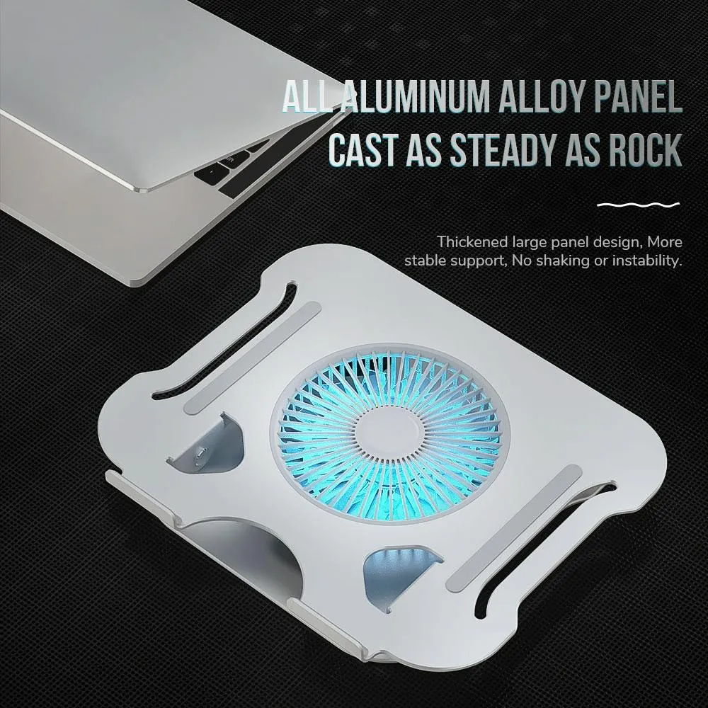 Silver Foldable Laptop Bracket with Fan - Space-saving Design