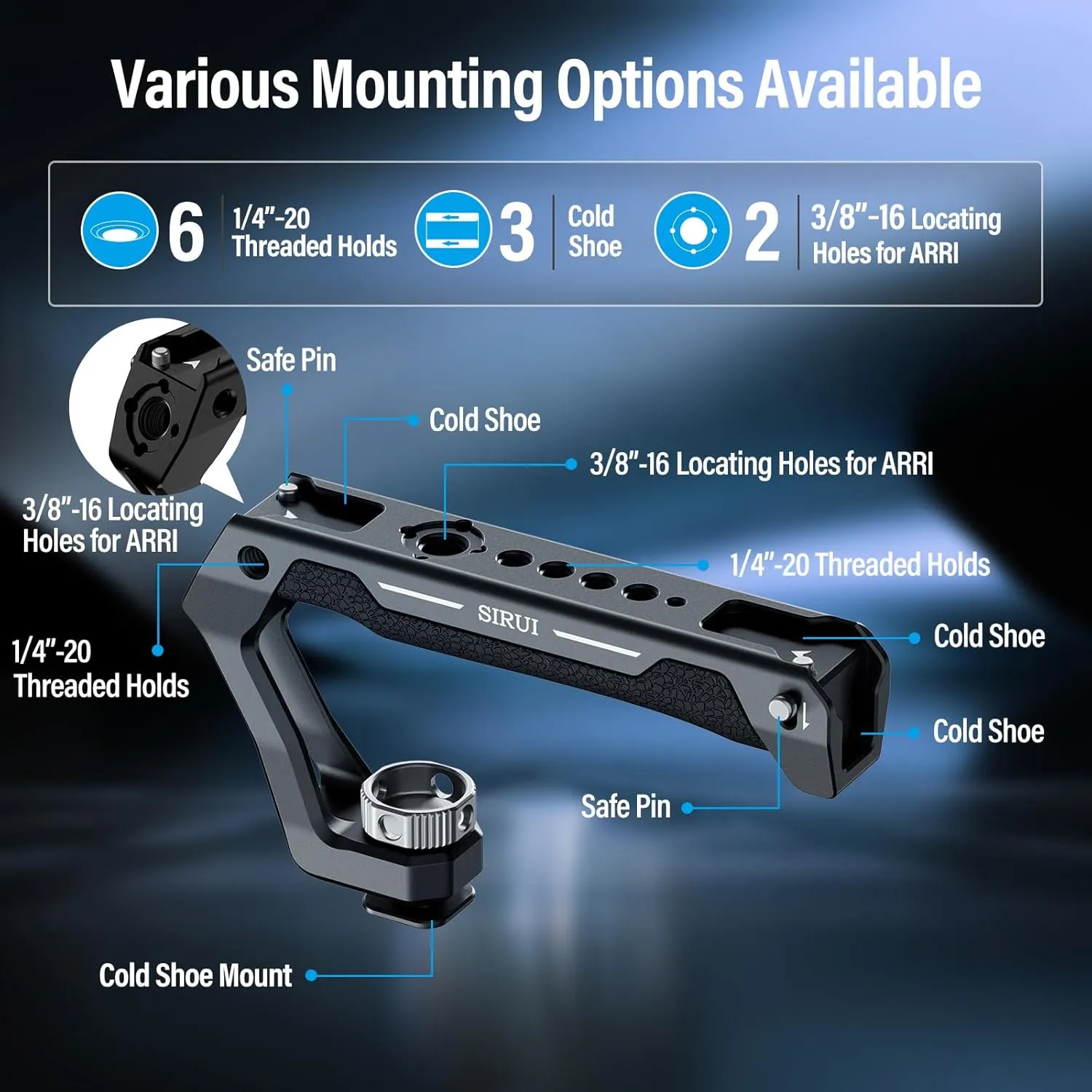 SIRUI Cold Shoe Mount Camera Top Handle, Universal Camera Cage Top Hand Grip with Anti-Off Designed Cold Shoe Adapter, and Multiple Mounting Points, AM-THC