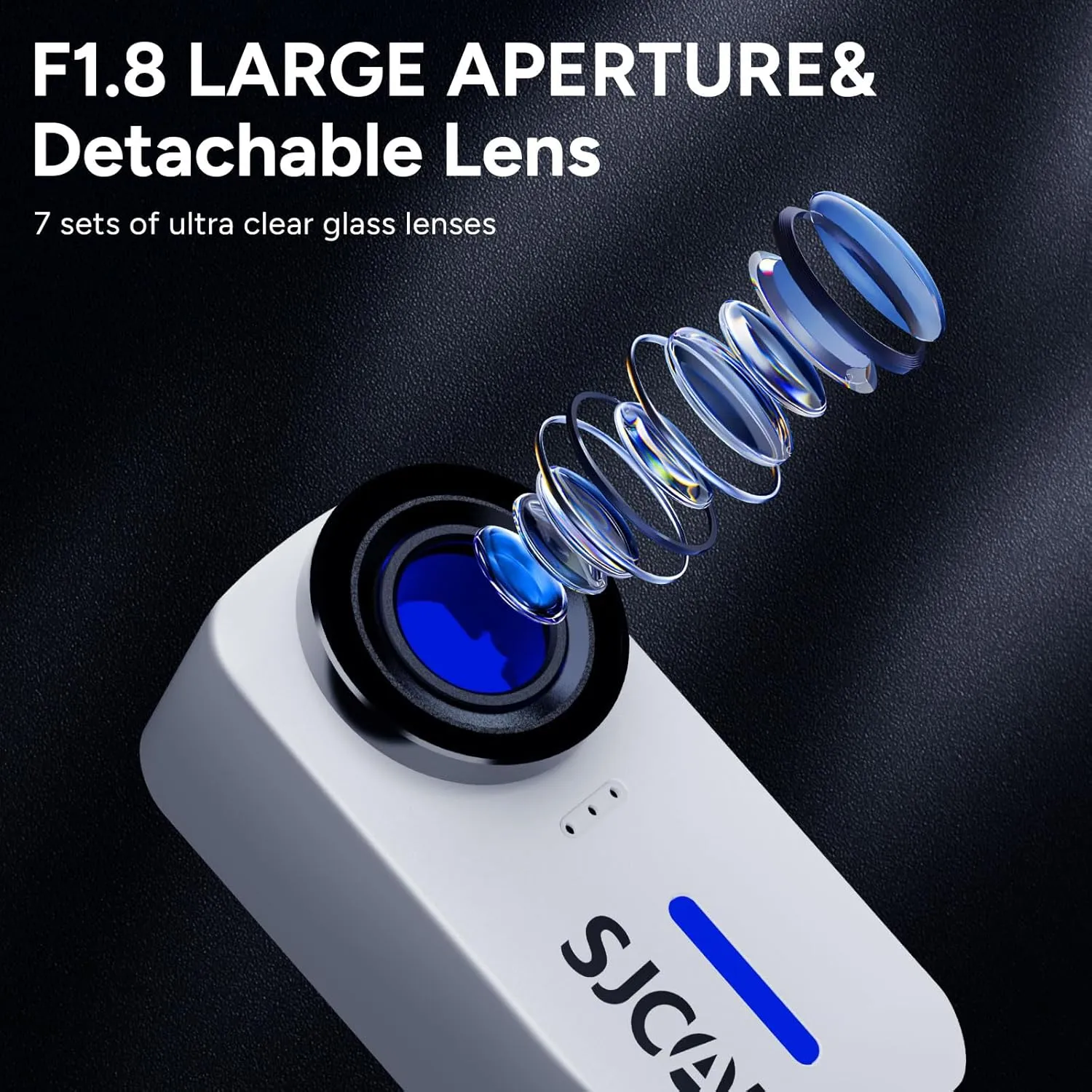 SJCAM Pocket Cam, 4K Action Camera, 6-Axis Stabilization, Waterproof, Mini Helmet Camera,170° FOV, Suitable for Vlogging and Web Cam, Built-in Speaker&Mic, with Helmet Mount Kits, White