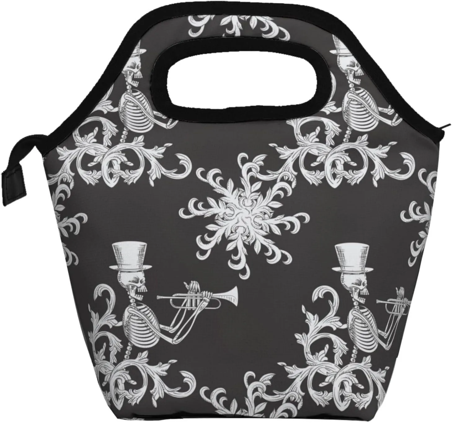 skeleton gothic music pipe and a plant black Insulated Lunch box Food Bag Handbag lunchbox Cooler warm Pouch Tote bag