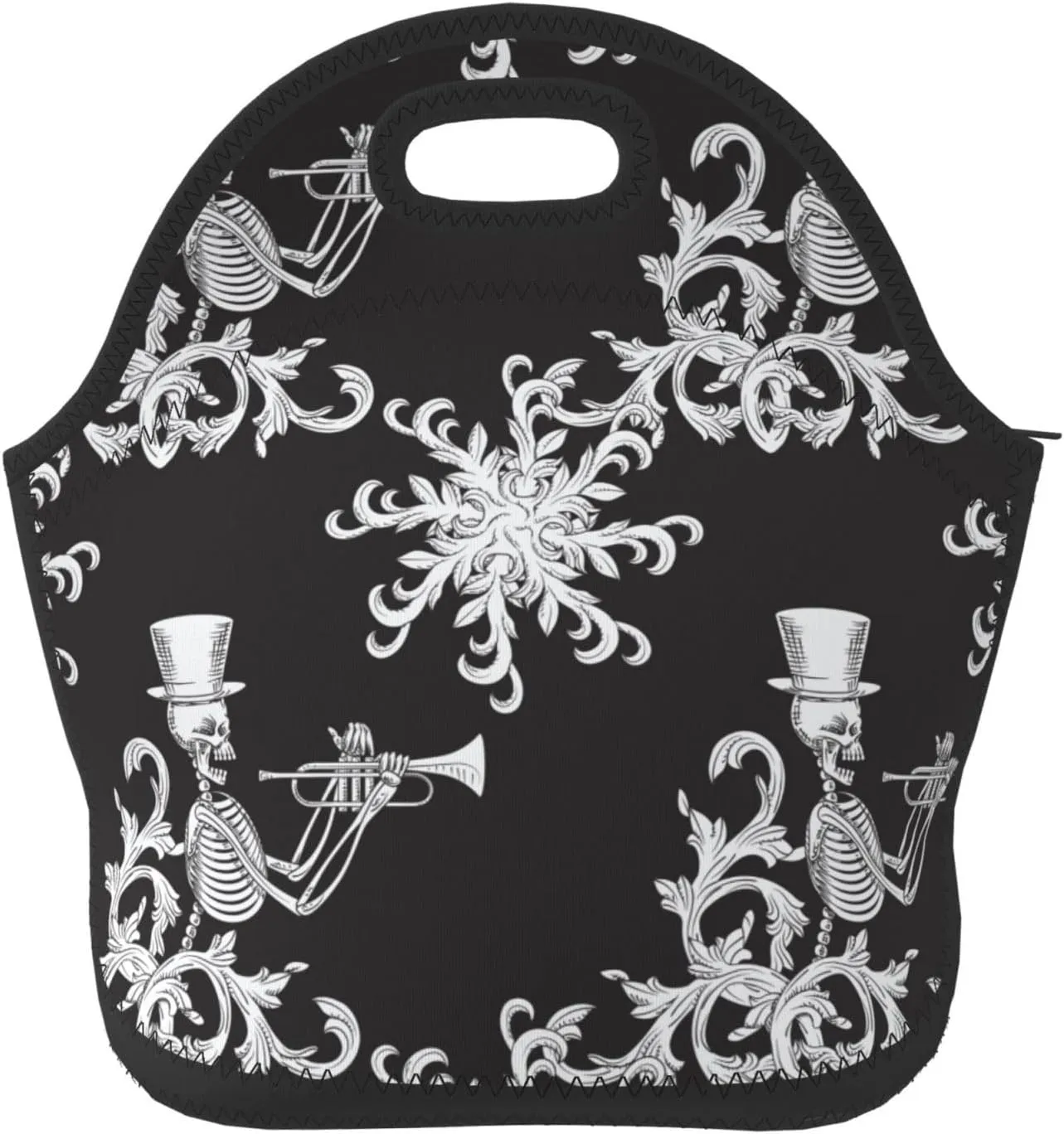 skeleton gothic music pipe and a plant black Insulated Lunch box Food Bag Neoprene Handbag lunchbox Cooler warm Pouch Tote bag