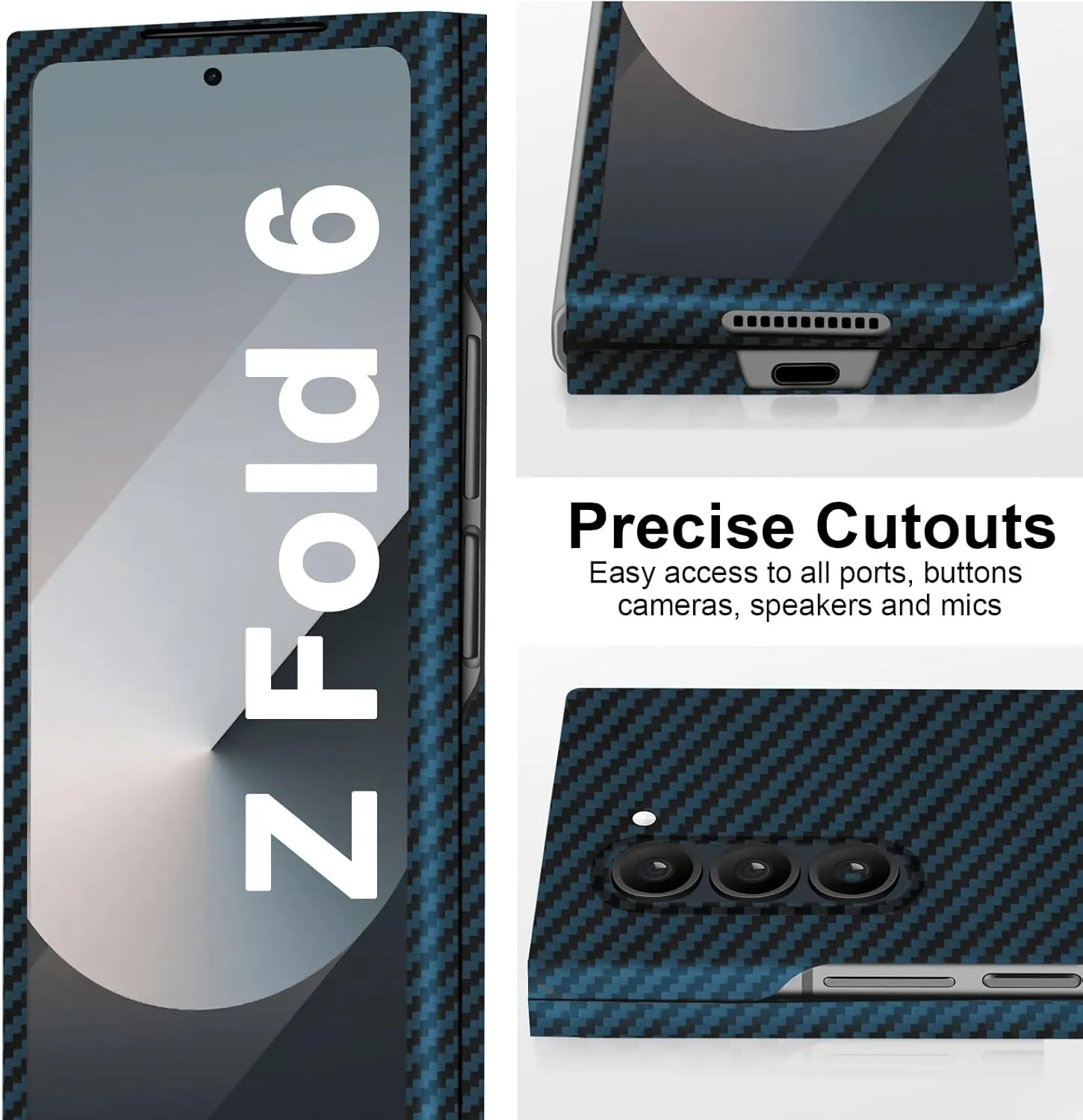 Slim and Thin Carbon Fiber Case Compatible with Samsung Galaxy Z Fold 6, 1500D Aramid Fiber Z Fold6 Cover for Men and Women, Supports Wireless Charging, Matte Blue