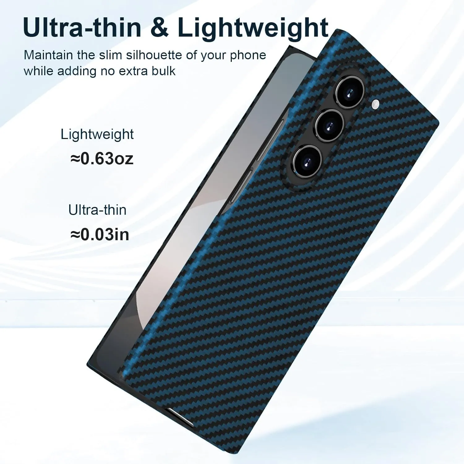 Slim and Thin Carbon Fiber Case Compatible with Samsung Galaxy Z Fold 6, 1500D Aramid Fiber Z Fold6 Cover for Men and Women, Supports Wireless Charging, Matte Blue