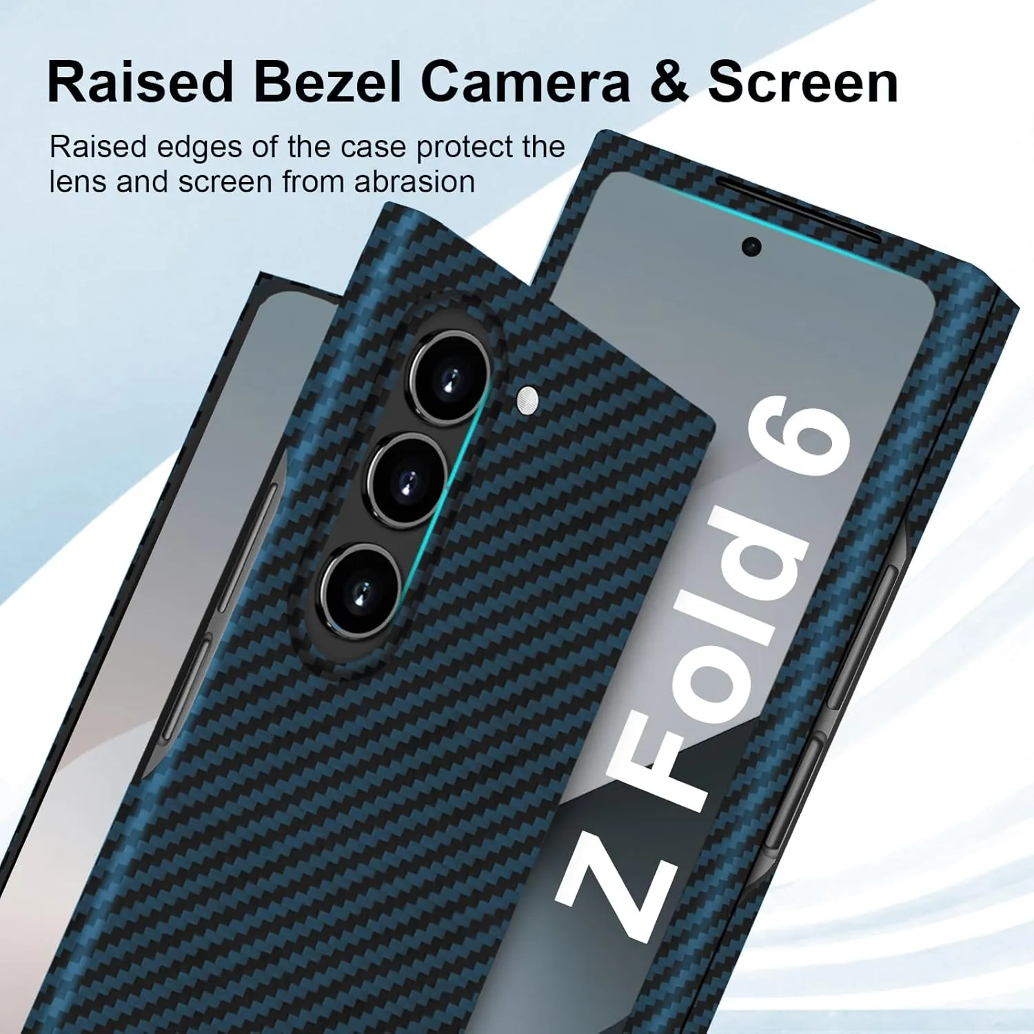 Slim and Thin Carbon Fiber Case Compatible with Samsung Galaxy Z Fold 6, 1500D Aramid Fiber Z Fold6 Cover for Men and Women, Supports Wireless Charging, Matte Blue
