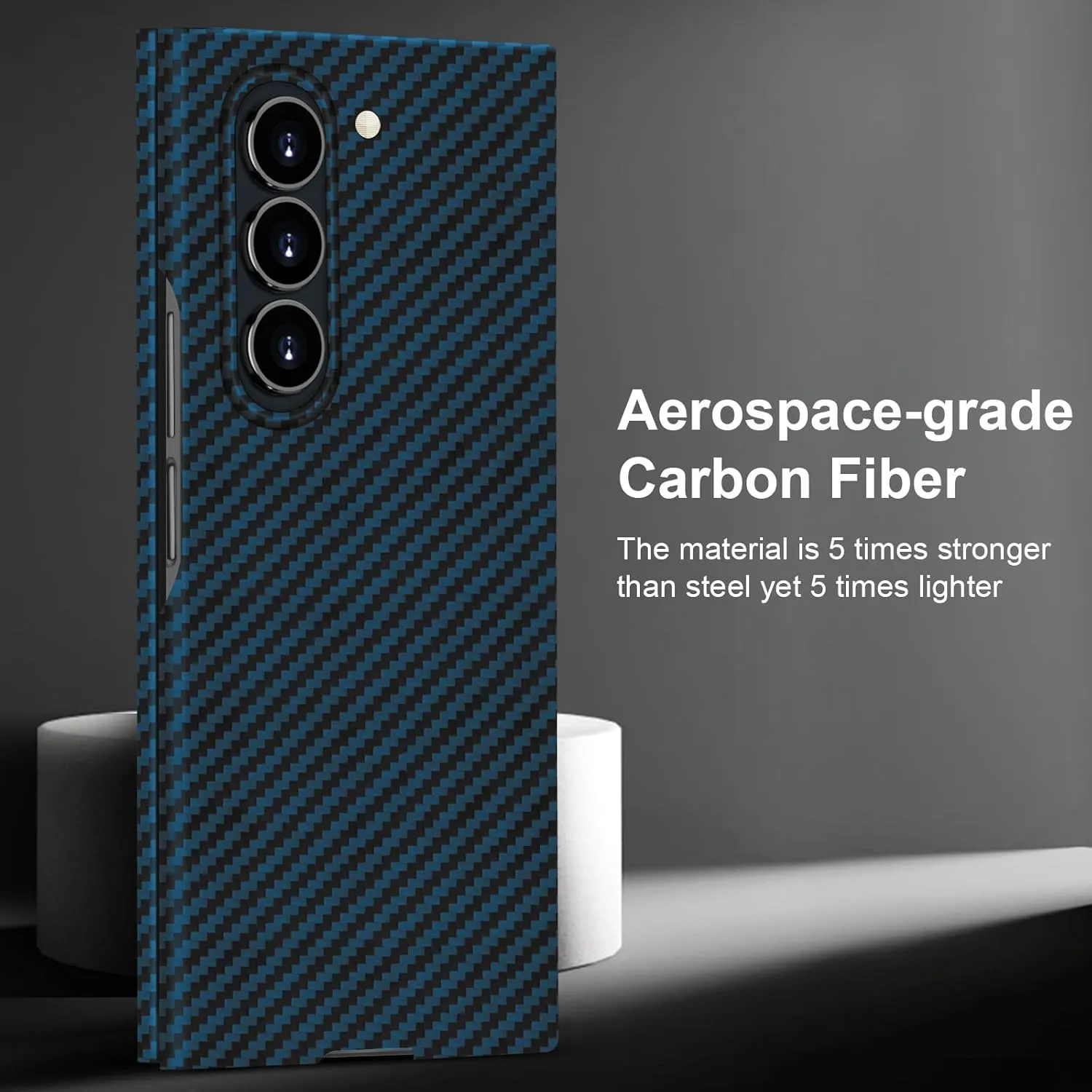 Slim and Thin Carbon Fiber Case Compatible with Samsung Galaxy Z Fold 6, 1500D Aramid Fiber Z Fold6 Cover for Men and Women, Supports Wireless Charging, Matte Blue