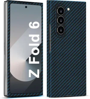 Slim and Thin Carbon Fiber Case Compatible with Samsung Galaxy Z Fold 6, 1500D Aramid Fiber Z Fold6 Cover for Men and Women, Supports Wireless Charging, Matte Blue
