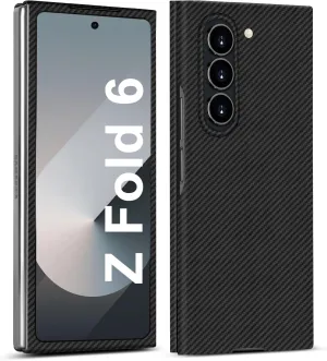 Slim and Thin Carbon Fiber Case Compatible with Samsung Galaxy Z Fold 6, 600D Aramid Fiber Z Fold6 Cover for Men and Women, Supports Wireless Charging, Matte Black Gray