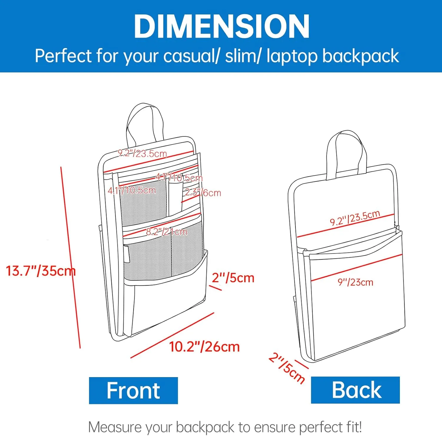 Slim Rugged Backpack Organizer Insert for Travel Work Men Women -13 Pockets,Padded Nylon, Handle - Mix