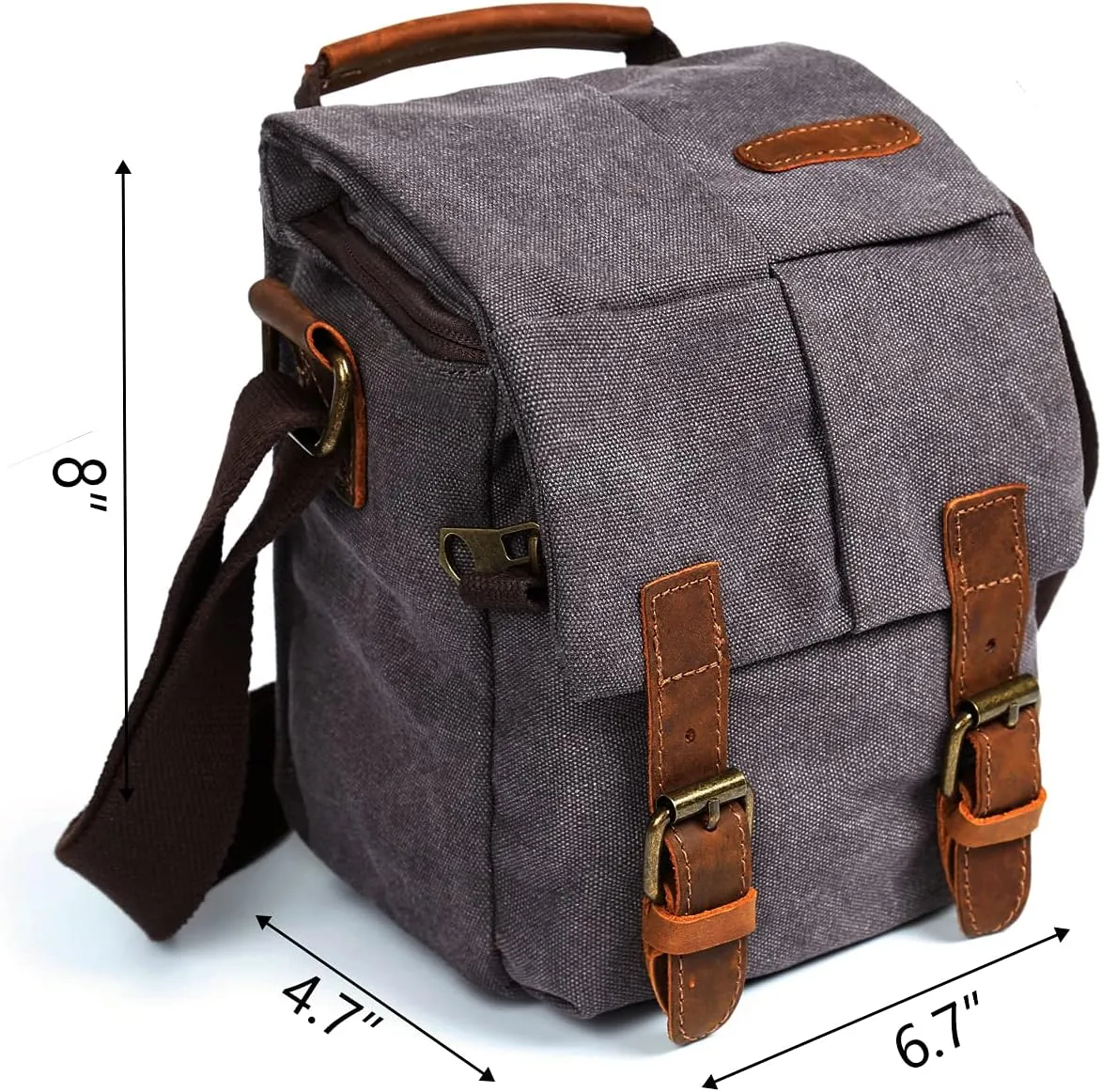 Small Camera Bag/Case, Vintage Canvase Leather Trim DSLR SLR Camera Shoulder Messenger Sling Bag