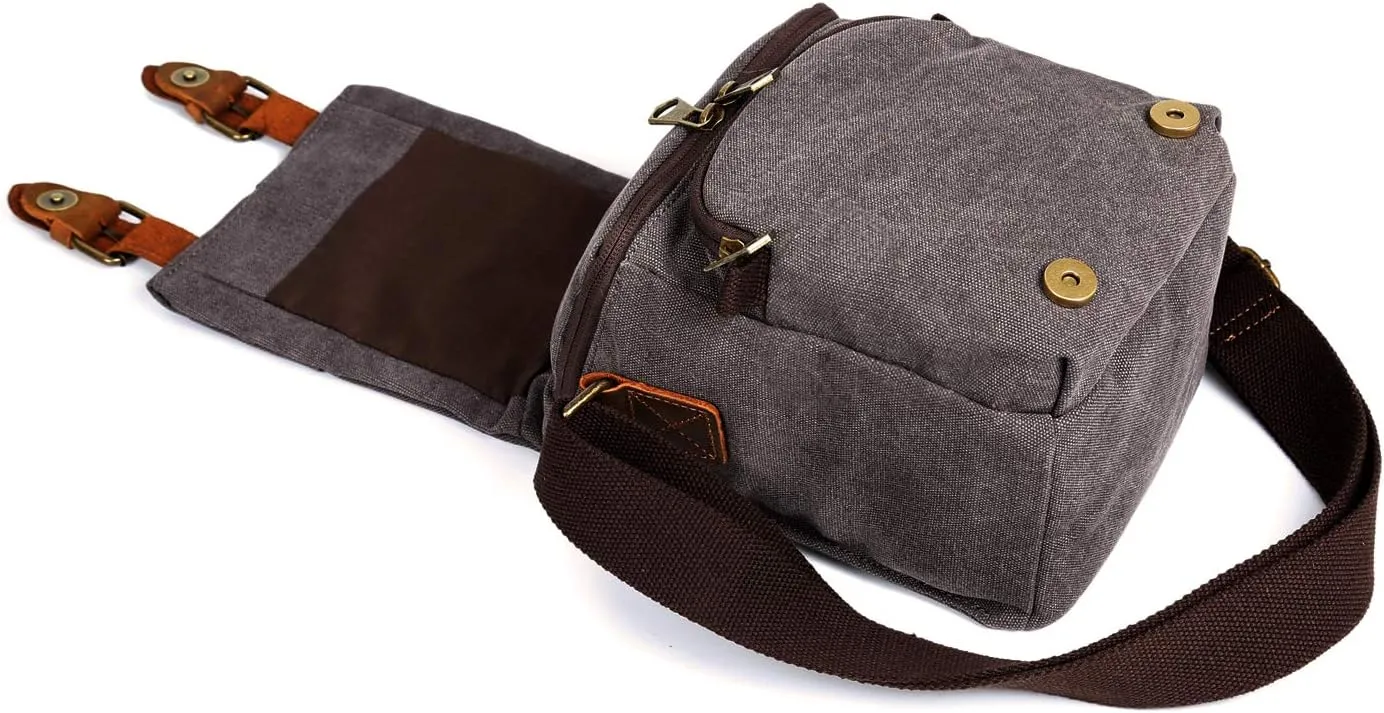 Small Camera Bag/Case, Vintage Canvase Leather Trim DSLR SLR Camera Shoulder Messenger Sling Bag
