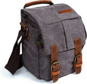 Small Camera Bag/Case, Vintage Canvase Leather Trim DSLR SLR Camera Shoulder Messenger Sling Bag